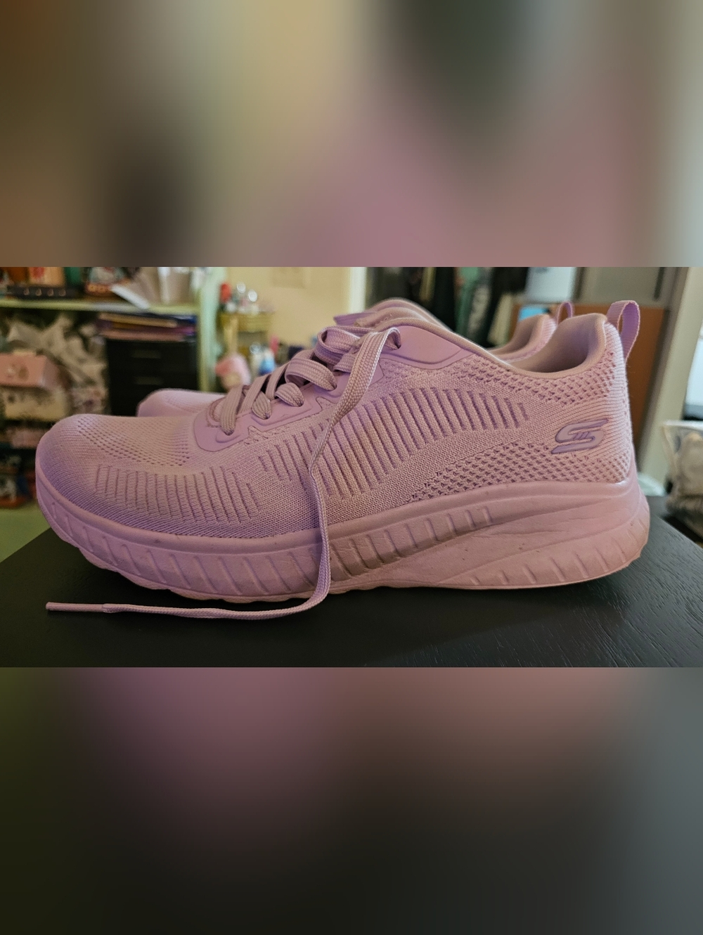 Skechers Lavender Knit Lace-Up Athletic Sneakers